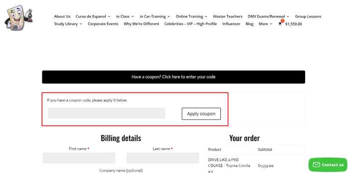 How to use 1 Driving School promo code