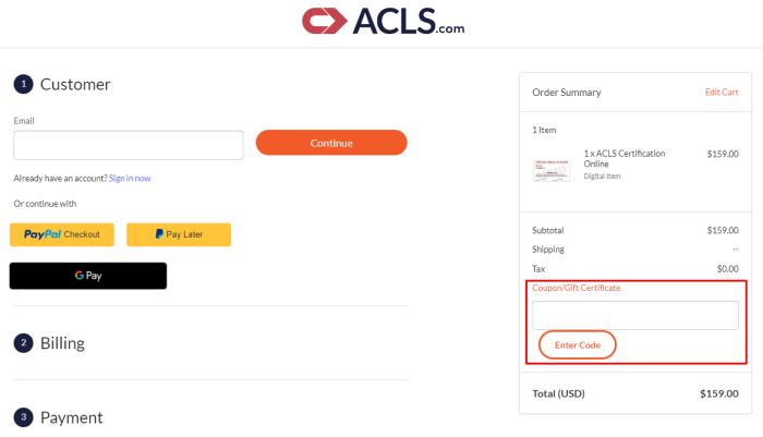 How to use Acls.com promo code