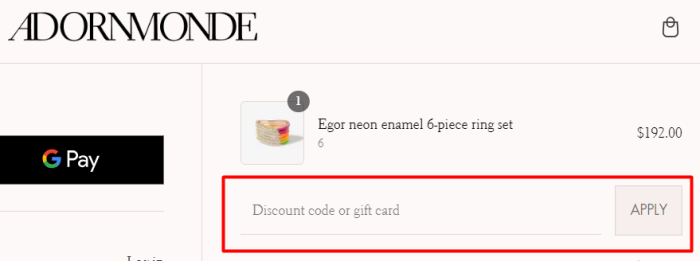 How to use Adornmonde promo code