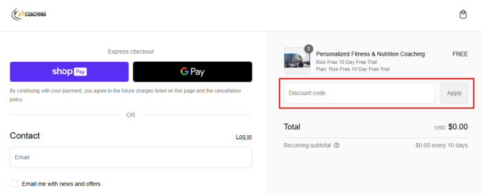 How to use AFT Fitness Coaching promo code