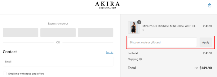 How to use Akira promo code