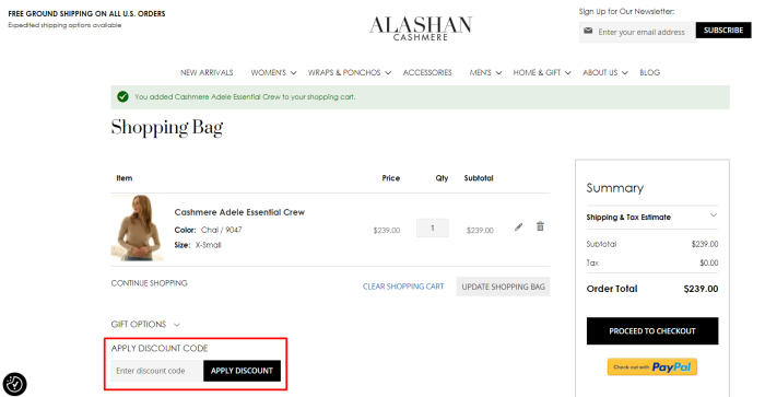 How to use Alashan Cashmere promo code