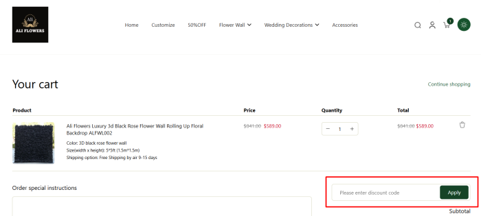How to use Ali Flowers promo code
