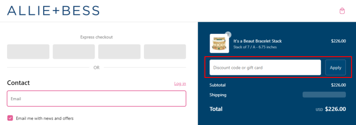 How to use Allie + Bess promo code