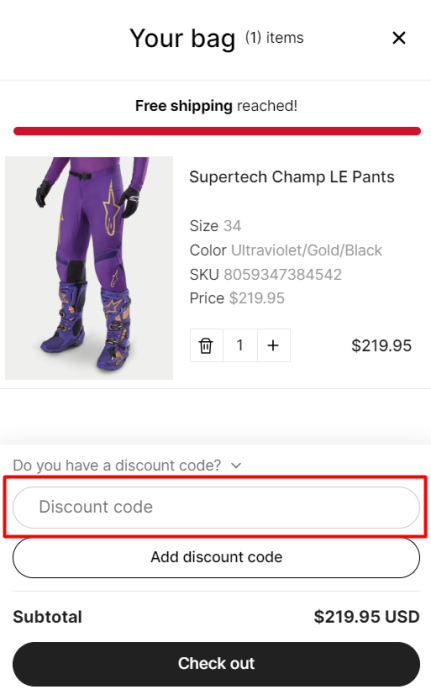 How to use Alpinestars promo code