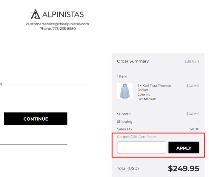 How to use Alpinistas promo code