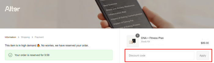 How to use Alter promo code