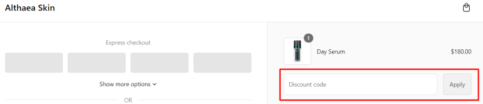 How to use Althaea Skin promo code