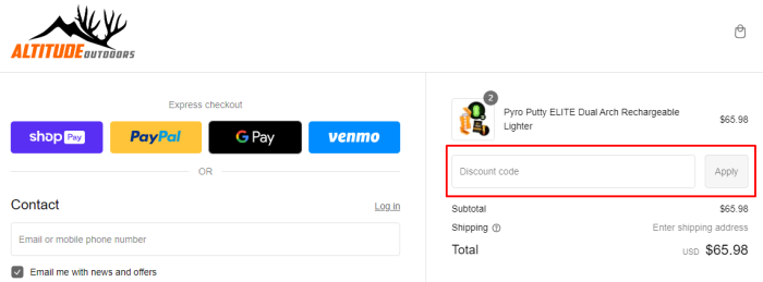 How to use Altitude Outdoors promo code