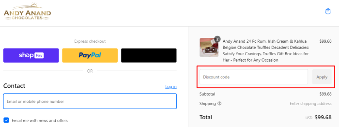 How to use Andy Anand promo code