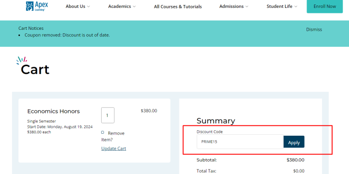 How to use Apex Learning promo code