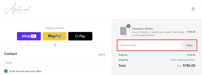 How to use Applewood Candle Co. promo code