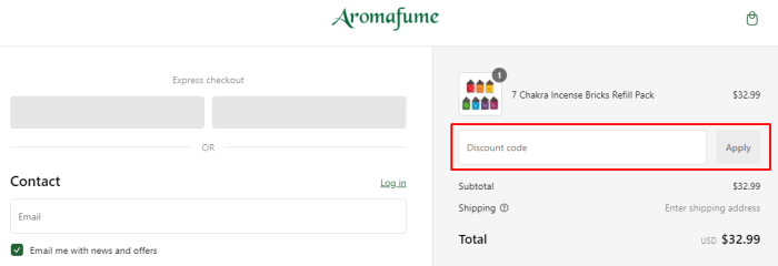 How to use Aromafume promo code