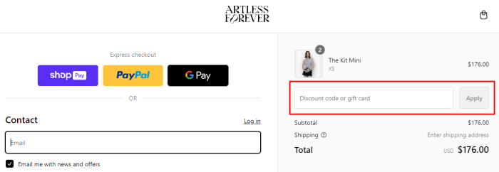 How to use Artless Forever promo code