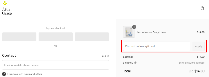 How to use Attn: Grace promo code
