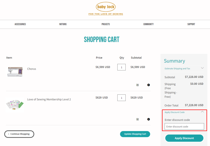 How to use Baby Lock promo code