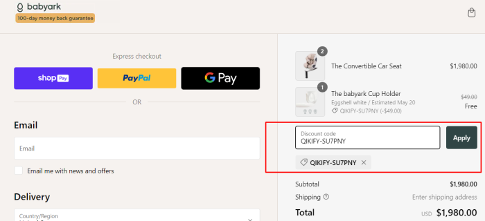 How to use Babyark promo code