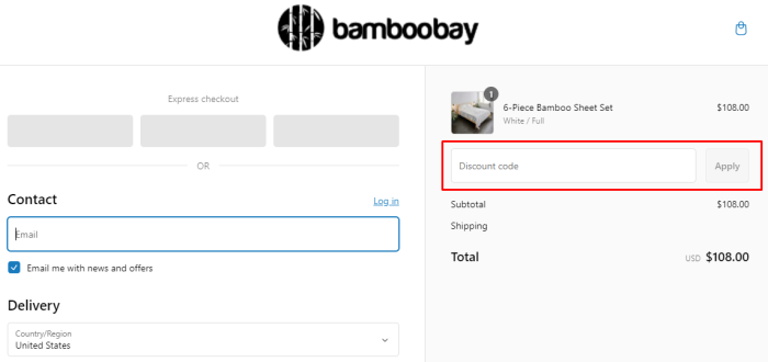 How to use Bamboo Bay Sheets promo code