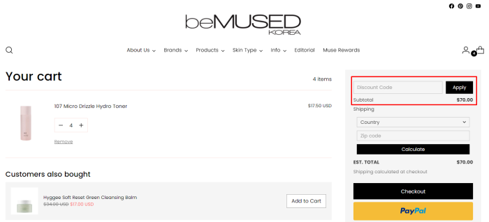 How to use Be Mused Korea promo code