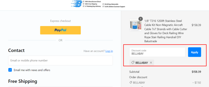 How to use Bella Bays promo code