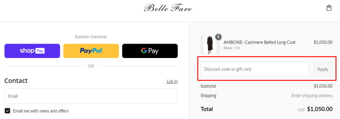 How to use Belle Fare promo code