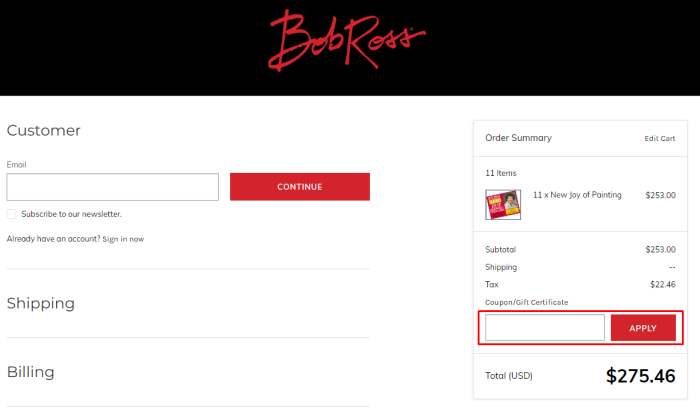 How to use Bob Ross promo code