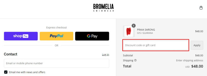 How to use Bromelia Swimwear promo code