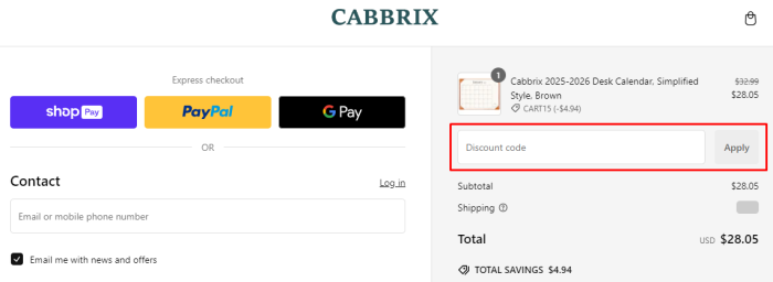 How to use Cabbrix promo code