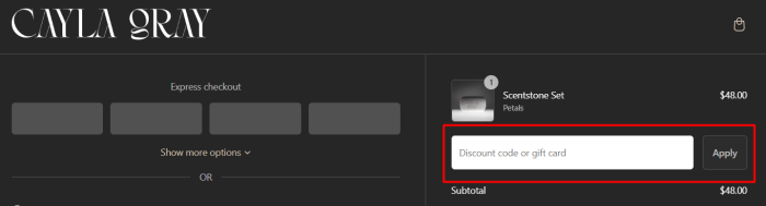How to use Cayla Gray promo code