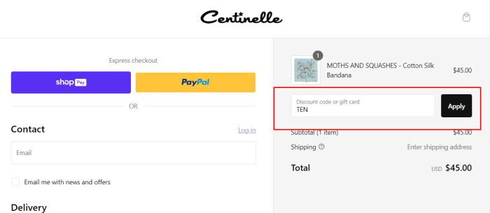 How to use Centinelle promo code