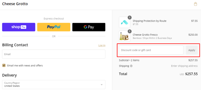How to use Cheese Grotto promo code