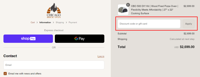 How to use Chicago Brick Oven promo code