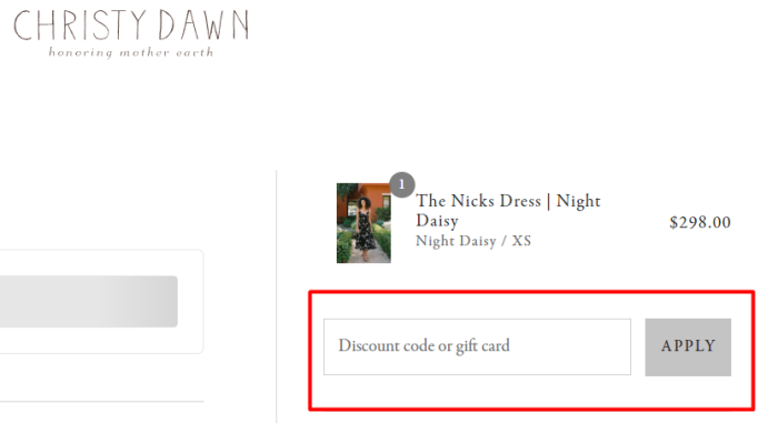 How to use Christy Dawn promo code