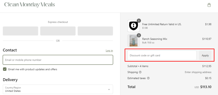 How to use Clean Monday Meals promo code