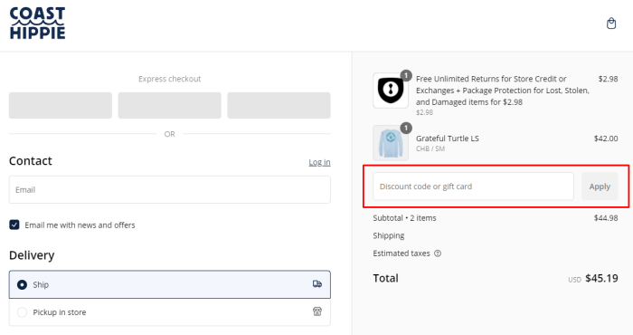 How to use Coast Hippie promo code