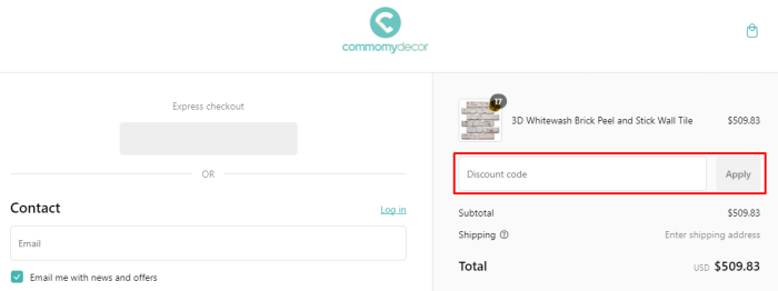 How to use Commomy Decor promo code