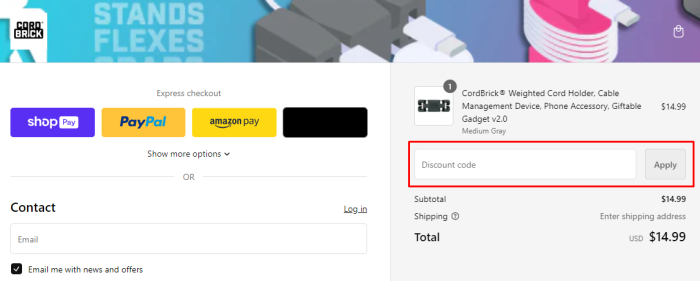 How to use Cord Brick promo code