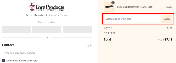 How to use Core Products promo code