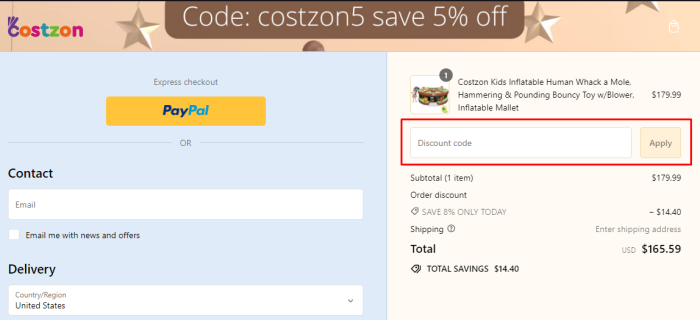 How to use Costzon promo code