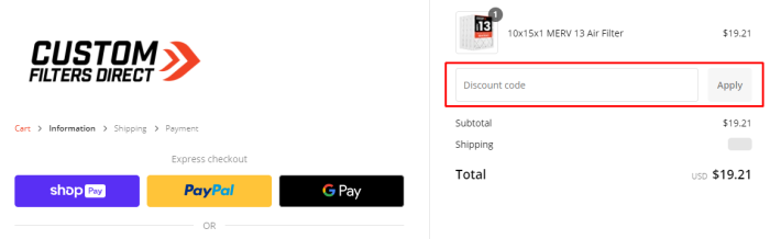How to use Custom Filter Direct promo code