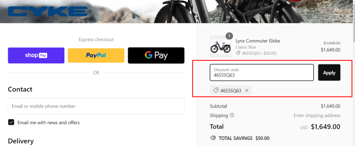 How to use CYKE promo code