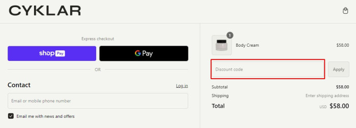 How to use Cyklar promo code