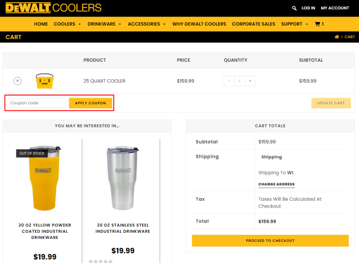 How to use Dewalt Coolers promo code