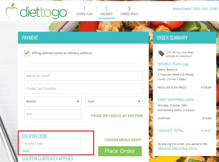 How to use Diet-to-Go promo code