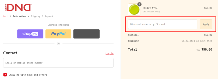 How to use DND Gel promo code