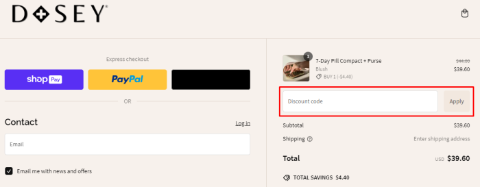 How to use Dosey promo code