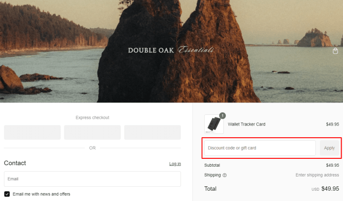 How to use Double Oak Essentials promo code