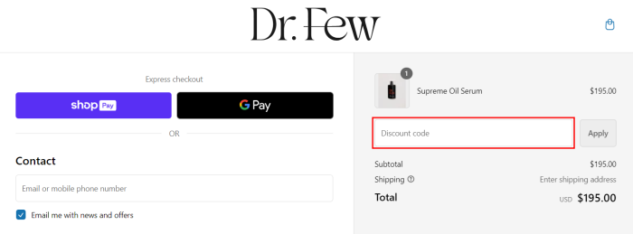 How to use Dr. Few promo code