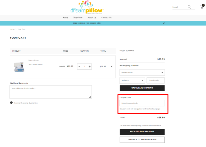 How to use Dream Pillow promo code