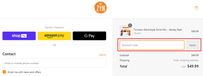 How to use Drink ZYN promo code